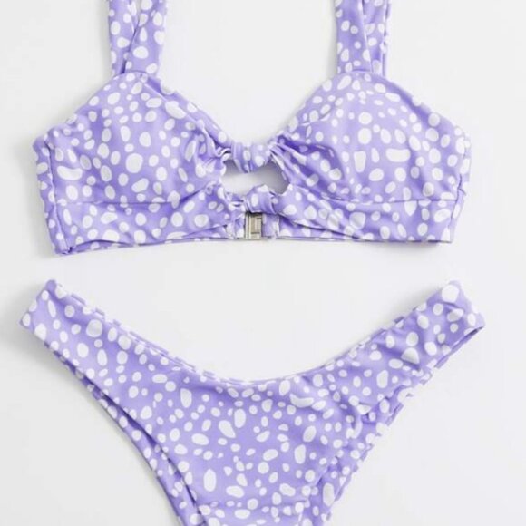 Zaful Purple Dalmatian Knot Cut Out Bikini Swimsuit - Picture 1 of 7